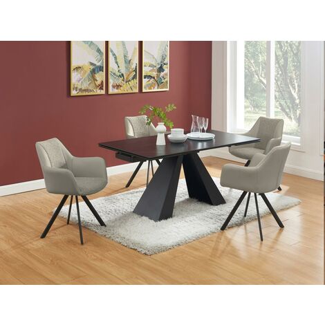 Silla de comedor tapizada en piel y tela beige