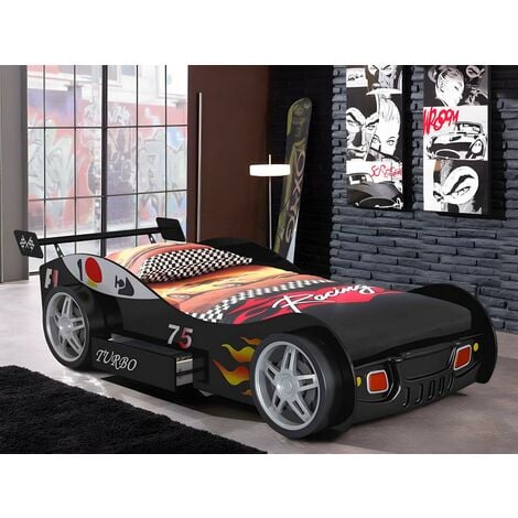 Cama coche RUNNER con cajón - 90x200 cm - Negro - Vente-unique