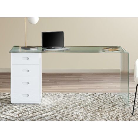 Consola escritorio de vidrio curvado y estante con cajón mdf