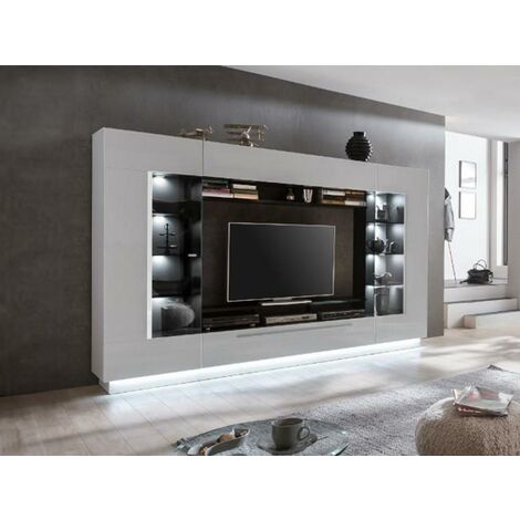 Mueble bajo TV luces led, 190 cm, acabado de textura madera oscura