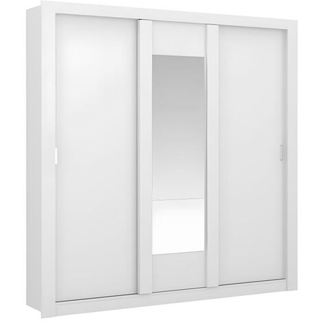 Armario SUTERA - 2 puertas correderas - Con espejo - 217 cm - Blanco y negro  - Vente-unique