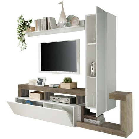 Mueble tv Dab 200 cm, de estilo contemporáneo, roble sintético blanco