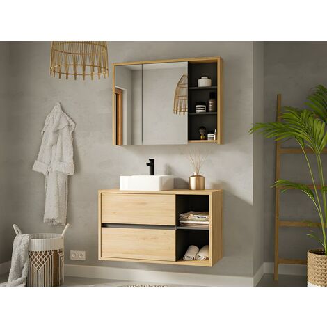 Mueble Baño Suspendido con Lavabo Color Natural y Antracita SHOWER