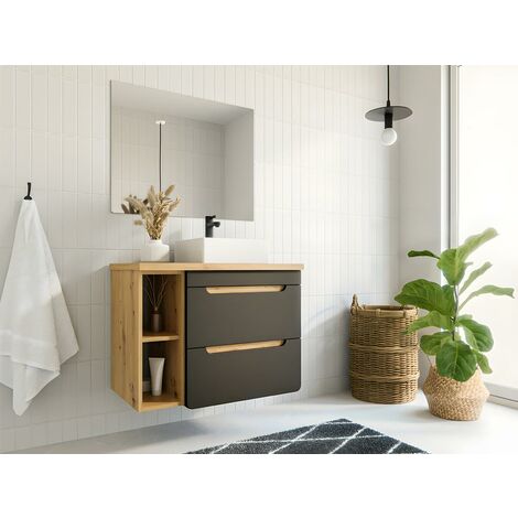 Conjunto de Baño con Diseño Abierto de Color Roble Oscuro Completo con  Mueble Para Lavabo de