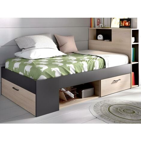 Cama con compartimentos 90 x 190 cm LEANDRE - Color: blanco