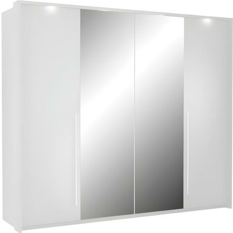 Armario SUTERA - 2 puertas correderas - Con espejo - 217 cm - Blanco y negro  - Vente-unique