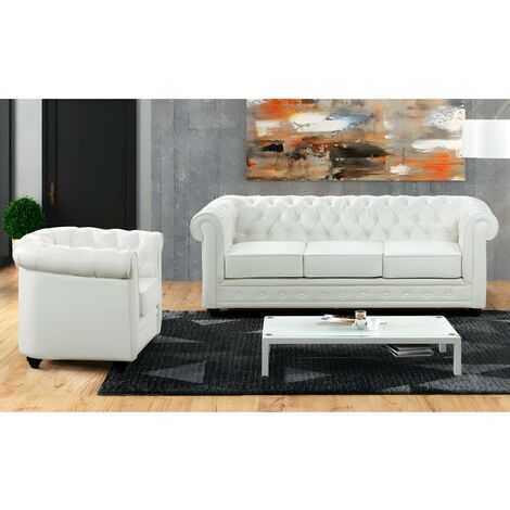 Sillón Chesterfield de 1 plaza con capitoné tapizado Tela Beige