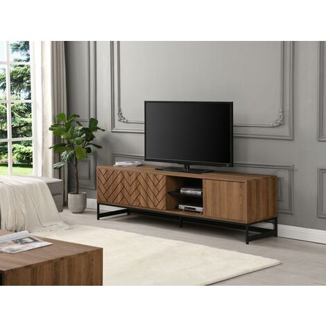 Mueble TV de Dm lacado y metal color negro con 3 puertas