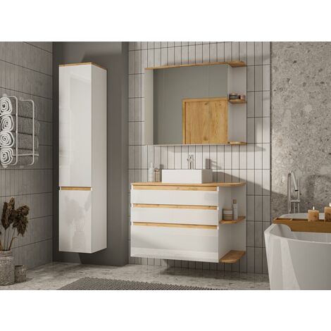 Armario de baño de pared con espejo - estanterías para el cuarto de baño -  Blanco - ZUMPA