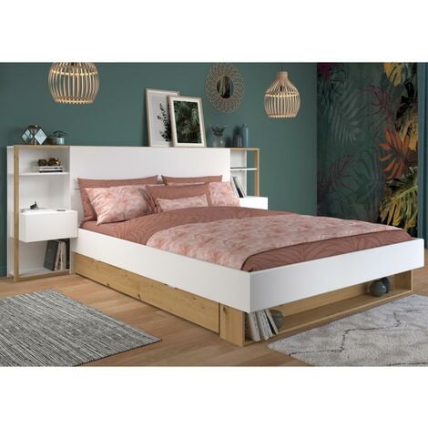 Cama Con Mesas De Noche Y Compartimentos X Cm Color Blanco Y