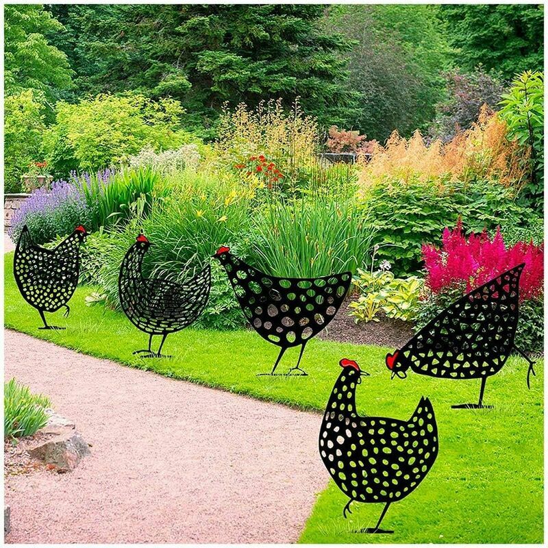 CCYKXA Décoration Jardin Métallique Silhouette Exquise de Poulets 5PCS,  Décoration de Plancher de Pelouse réaliste Art