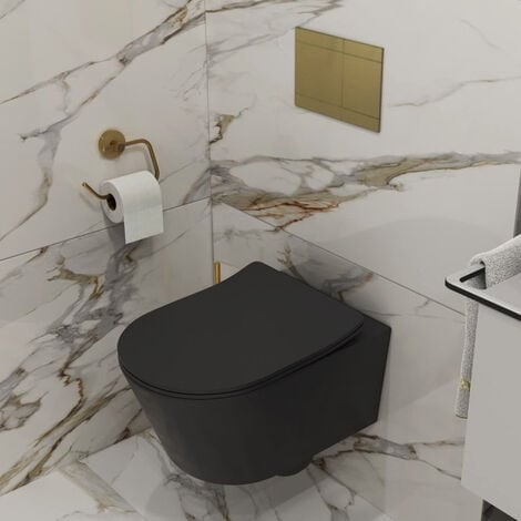 Swiss Aqua Technologies Wand-WC ohne Spülrand und unsichtbare Befestigungen + Sitz mit Absenkautomatik (BlackSATrimless)