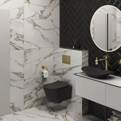 Swiss Aqua Technologies Wand-WC ohne Spülrand und unsichtbare Befestigungen + Sitz mit Absenkautomatik (BlackSATrimless)
