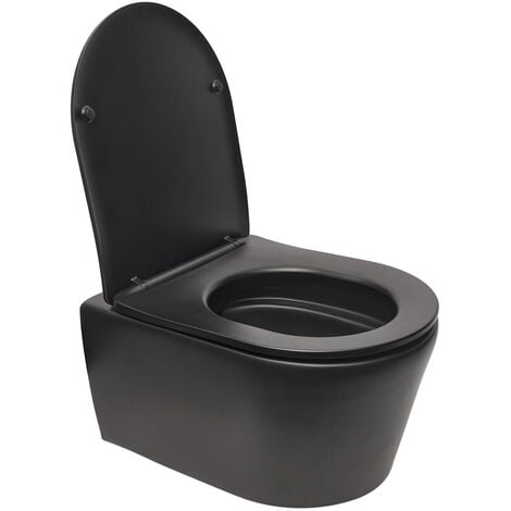 Swiss Aqua Technologies Wand-WC ohne Spülrand und unsichtbare Befestigungen + Sitz mit Absenkautomatik (BlackSATrimless)