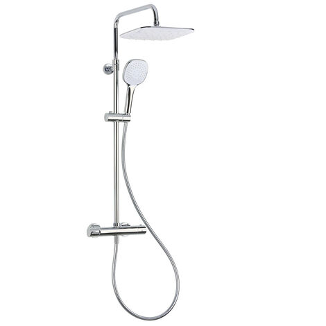 Optima Duschsäule mit Thermostatmischer, XXL 250 mm Duschkopf, 3-Düsen-Handbrause, Weiß/Chrom (OPTIMASSTZ)