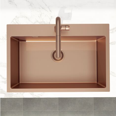 Swiss Aqua Technologies Aurum Küchen-Einbauspüle Edelstahl 304, 1 Becken, 68x45x21 cm, Kupfer gebürstet PVD