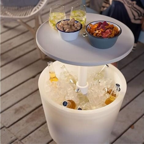 Keter Cool Bar mit Licht LED-Lichtkühler mit ausziehbarem Tisch, 57x 50 x 50 cm, weiß (231366)
