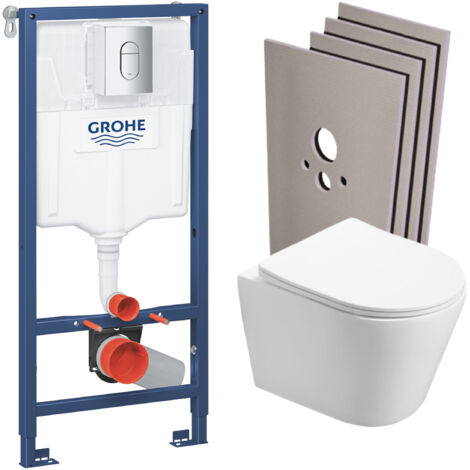 Grohe – Rapid SL Toilettenpaket – Swiss Aqua Technologies Infinitio Wandtoilette ohne Spülrand – Arena Chromplatte – Jackoboard Verkleidungsset (1/5)