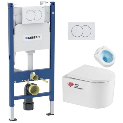 Pack WC Geberit Duofix-Rahmen + randlose Toilette Tornado Quiet SAT Delano + Softclose-Sitz + weiße Platte