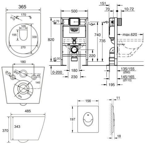 Grohe Packung WC Rapid SL 82cm freistehend + WC Swiss Aqua Technologies Infinitio ohne Flansch + Chromplatte (RapidSL82-Infinitio-2)