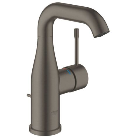 Grohe Essence Einhebelmischer Größe M mit Zugstange und Ablaufgarnitur, Keramikkartusche, Hard Graphit gebürstet (24173AL1)