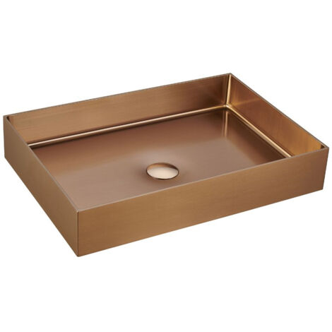 Swiss Aqua Technologies Aurum Aufsatzwaschbecken aus Edelstahl 304, 55x38x11cm ohne Überlauf + Ablaufgarnitur, Kupfer PVD gebürs