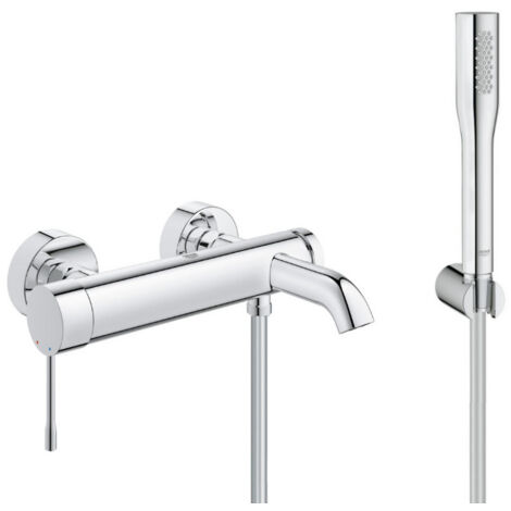 Grohe Wannen-/Brausebatterie-Set Mechanischer Einhebelmischer Essence + Stabhandbrause 1 Strahl Euphoria Cosmopolitan, Chrom (33