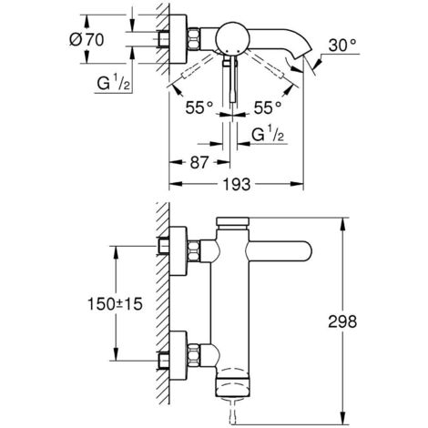 Grohe Wannen-/Brausebatterie-Set Mechanischer Einhebelmischer Essence + Stabhandbrause 1 Strahl Euphoria Cosmopolitan, Chrom (33