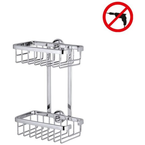 tesa ALUXX Duschregal ohne Bohren, Aluminium, verchromt, rostfrei, zweistöckig, inkl. Klebelösung, 105 mm x 180 mm x 262 mm