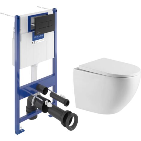 Pack WC und Vorwandelement Villeroy & Boch + WC ohne Flansch SAT Tornado Quiet + WC-Sitz SoftClose + Schwarze Platte (VCNTORNADO