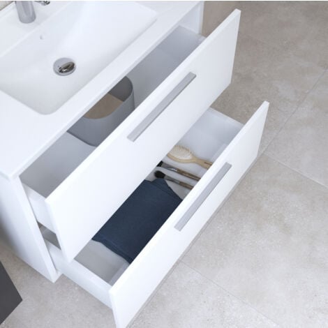 Vitra  Mia Schrankset 79x61x39,5 cm mit Spiegel, Waschbecken und LED-Beleuchtung, Weiß Hochglanz (MIASET80B)
