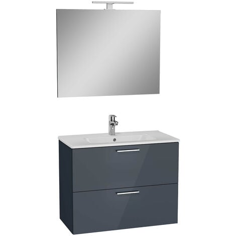 Vitra  Badezimmerschrank mit Spiegel, Waschbecken und Led-Beleuchtung Vitra Mia 79x61x39,5 cm, anthrazit glänzend (MIASET80A)