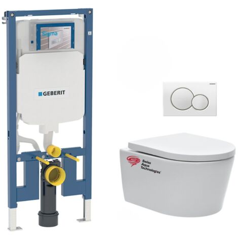 WC Set Vorwandelement UP720 extraflach + WC-SAT spülrandlos unsichtbare Befestigungen + WC-Deckel + weiße Platte
