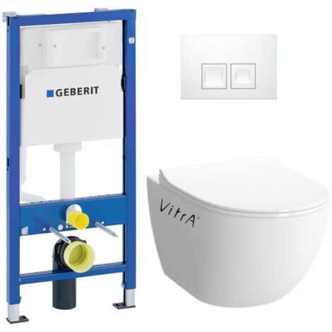 DuofixBasic + Vitra Sento spülrandloses WC mit Softclose-Deckel + Platte Delta 50 weiß(SENTO-RIM-GEB1-DE)