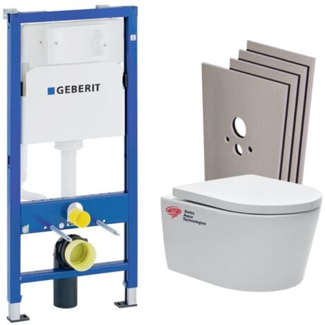 Pack WC Vorwandelement + WC SAT spülrandlos + Weiße Platte + Verkleidungs-Set (SATrimlessGeb1-sabo-DE)