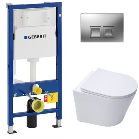 Pack WC Duofix UP100 Vorwandelement + SAT Infinitio WC-Becken spülrandlose unsichtbare Befestigungen + Chromplatte