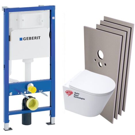 Pack WC Duofix UP100 Vorwandelement + SAT Infinitio spülrandlose Toilettenschüssel + Verkleidungsset + Weiße Platte