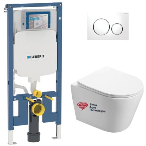 WC Set extraflach UP720 Vorwandelement + SAT Infinitio spülrandlose unsichtbare Befestigungen WC + Weiße Platte