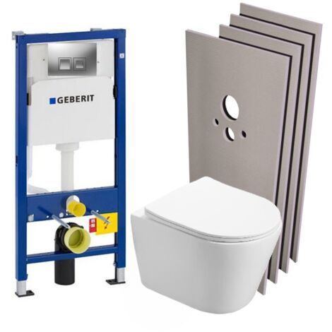 Pack WC Duofix UP100 Vorwandelement + SAT Infinitio spülrandlose WC + Verkleidungsset + Chromplatte (InfinitioGeb2-sabo-DE)