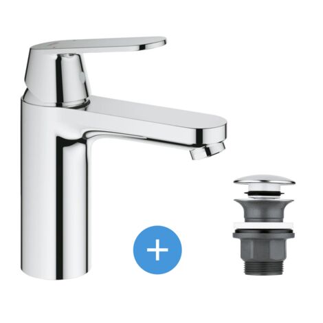 Eurosmart Cosmopolitan Einhebel-Waschbeckenmischer M-Size – Verchromt – GROHE SilkMove 35mm – EcoJoy 5,7 l/min – QuickFix Montage – Klick-Klack Ablaufgarnitur (1/5)
