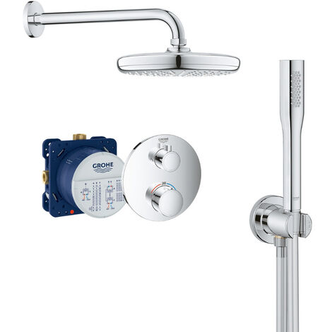 Grohe Grohtherm Unterputz Brausegarnitur mit Thermostat, Kopfbrause 210 mm + Handbrause mit Wandhalterung, Chrom