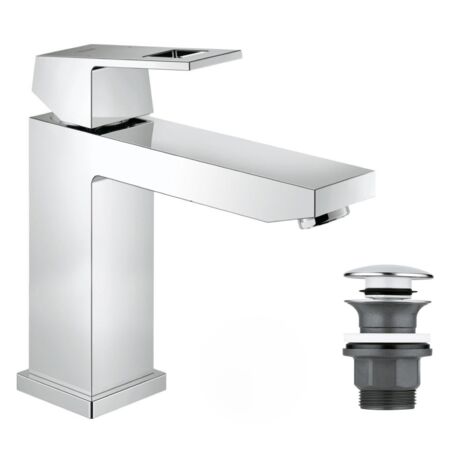 Grohe Eurocube Set Einhebelmischer 1/2 Waschbecken Größe M + Grohe Klick-Klack Ablaufgarnitur für Waschbecken mit Überlauf (23446000-C (1/5)