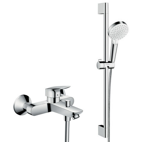 Hansgrohe Wannen-/Brausegarnitur Logis Mischer + 2-Strahl-Handbrause + Brausestange 65 cm + Flexibel, Chrom (71400000-CROMETTA)
