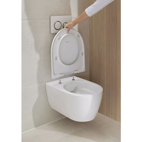 Geberit iCon Set geschlossene Wand-Tiefspül-WC rimfree, 36x53cm, weiß WC-Sitz, Form, mit