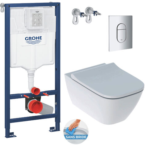 Grohe Pack WC Untergestell + flanschloses WC Geberit Smyle Square +  Softclose-Sitz + Chrom Arena
