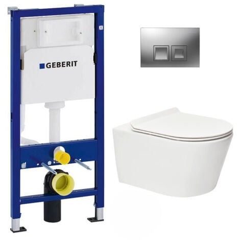 WC-Pack Vorwandelement Duofix UP100 + SAT Brevis Wand-WC ohne Spülrand + ultradünner WC-Sitz, Softclose + Bätetigungsplatte