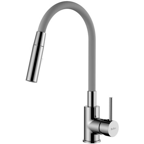 Siko Küchenmischer mit Formgedächtnis, 2 Strahlarten Mousseur oder Handbrause, Kurve aus grauem Silikon (SIKOBSLPRO290S2F) (1/5)