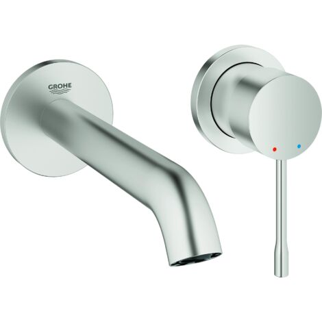 Grohe 2-Loch-Waschtischbatterie ESSENCE DN 15, Wandmontage Ausladung 230 mm supersteel 19967DC1