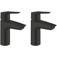 Grohe Doppelpack START Einhebel-Waschtischmischer Linde M, mit Ablaufgarnitur, mattschwarz (235752432-GroheBlackDuo)