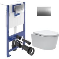 Pack WC Vorwandelement + WC Swiss Aqua Technologies spülrandlos und unsichtbare Befestigungen + Chromplatte